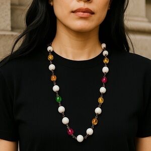 Multi Color Bead Necklace With Filagree Spacers Basic Colors